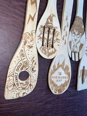 Harry Potter Engraved Wooden Utensils Set of 5 Never Used Marauders Map Edition