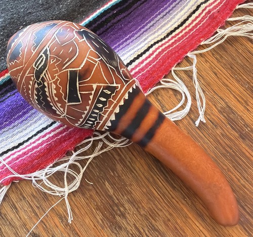 Peruvian Handmade Carved Calabash Gourd Maracas Rattles Folk Art Ethnic Shaker