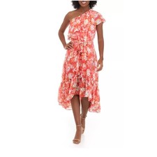 Vince Camuto One Shoulder Floral Print Ruffle Maxi Dress Size 10
