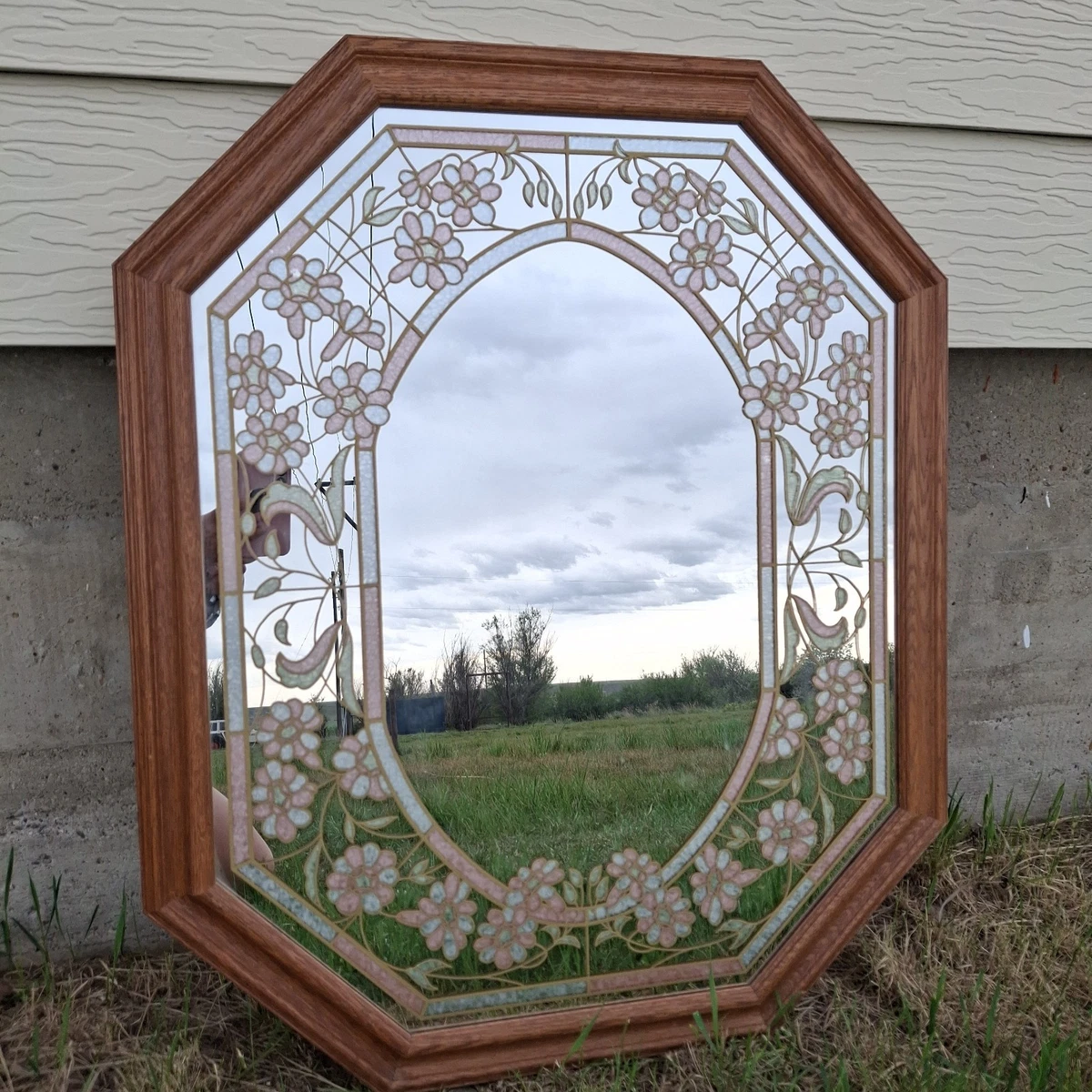 Windsor Art vintage Mirror Color Etched Glass Large Wall Mirror 1980s
