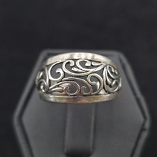 Vintage Sterling Filigree Ring 8.75 Ornate Scrollwork Openwork Patina Cocktail