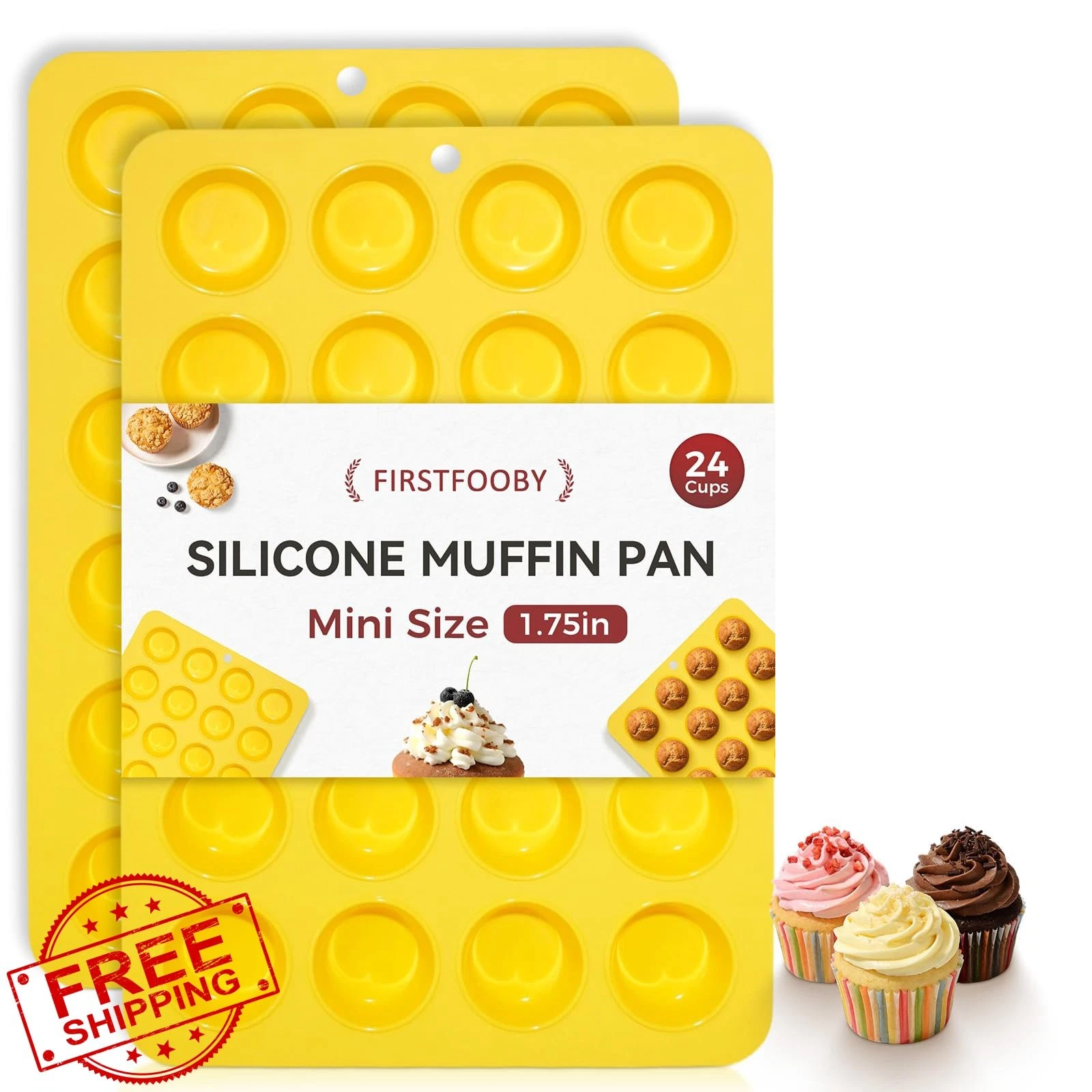 Firstfooby 2 Pack 24-Cup Mini Muffin and Cupcake Baking Pan Silicone