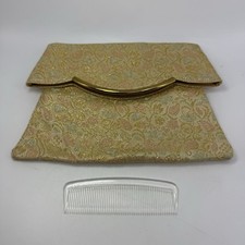 Vintage 60s Gold Metallic Brocade Evening Clutch Bag Floral Paisley Mid Century