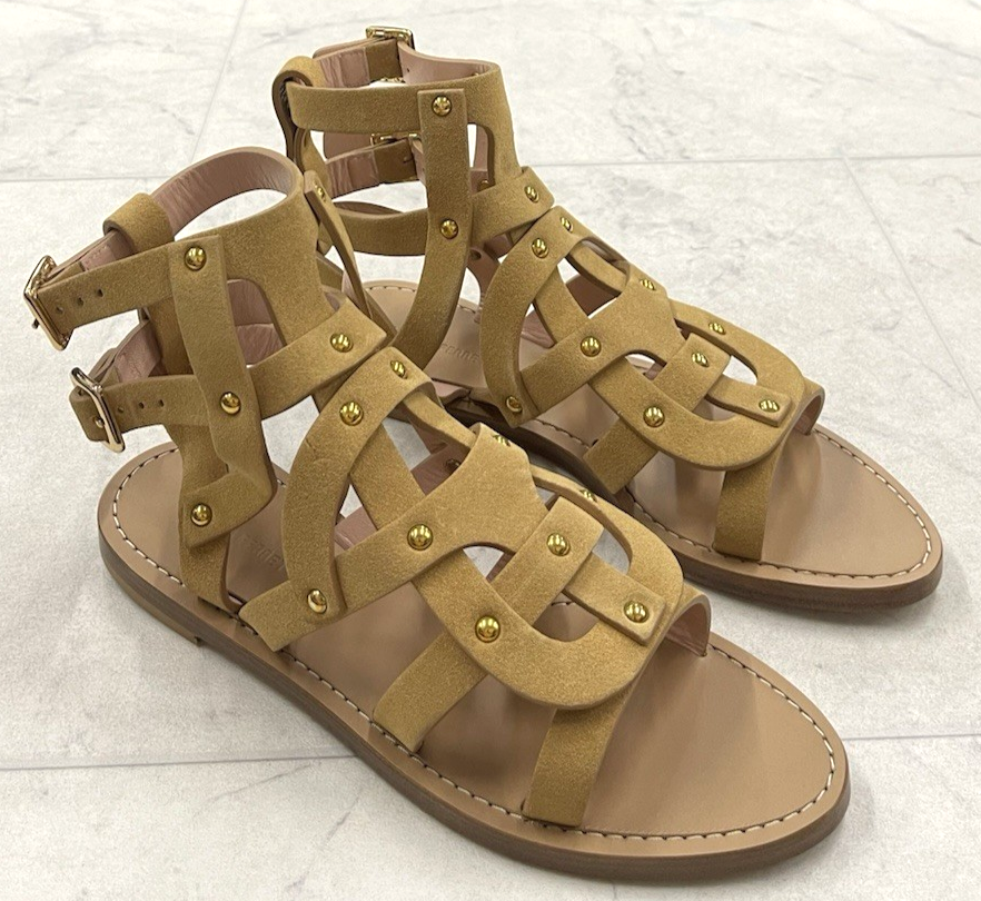 New Alberta Ferretti Strappy Suede Leather Sandals In Tan  Size: 37 (US 7)