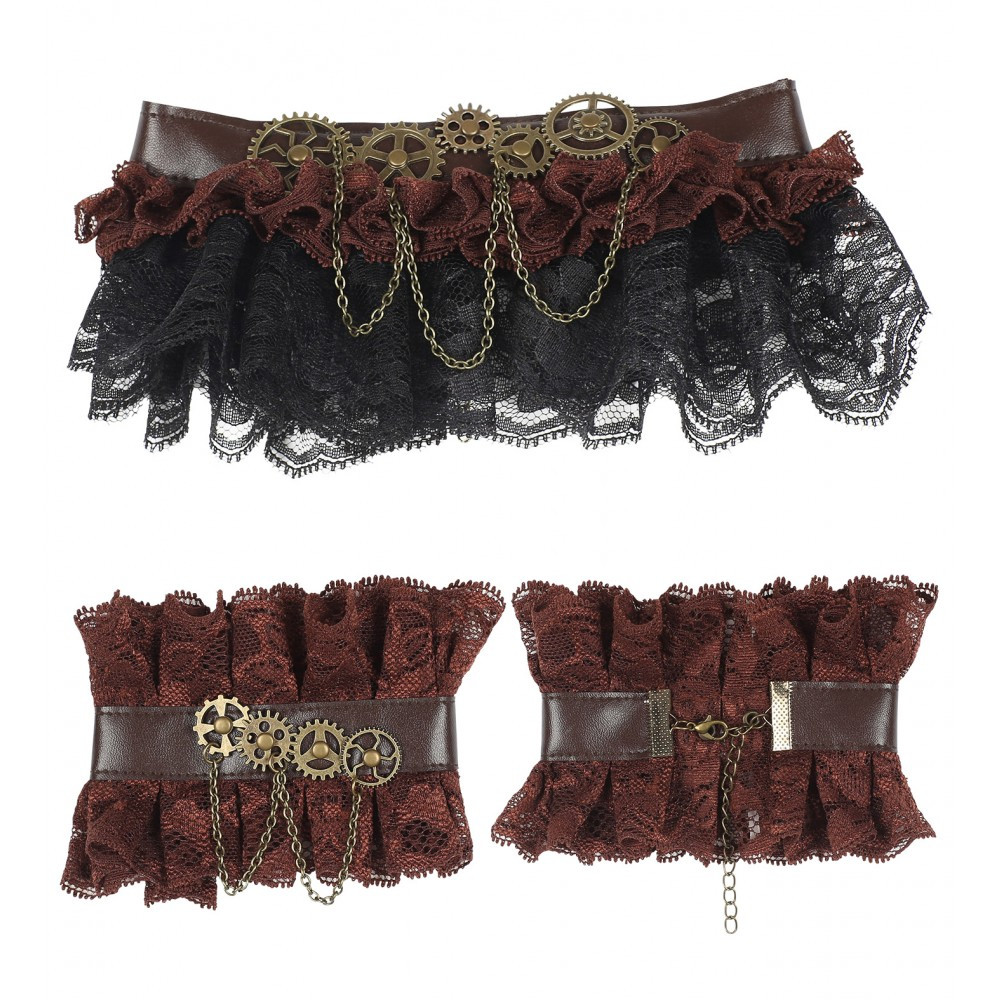 Girocollo e Polsini in pizzo Steampunk