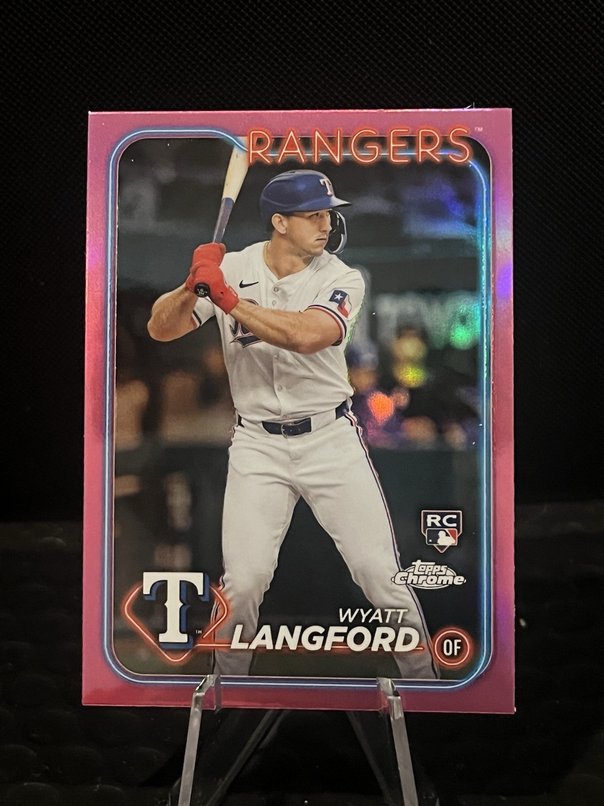 2024 Topps Chrome Wyatt Langford RC Pink Refractor Rookie #122 Rangers