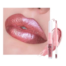 evpct Pine Red Metallic Glitter Lip Liner 1 Count (Pack of 1), 09# Pink 