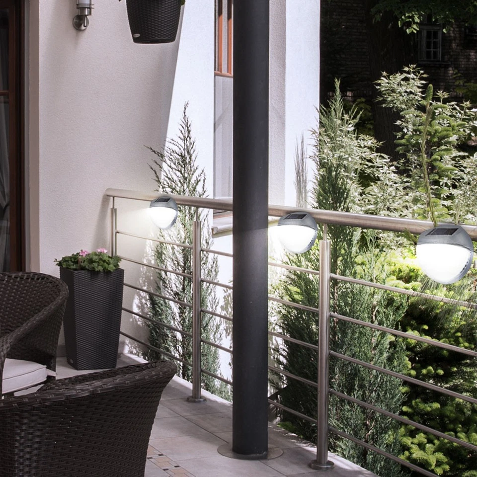 Solarlampe Außenleuchte Zaunleuchte LED Gartenleuchte grau Akku Dekolampe D 11cm - Bild 4 von 4