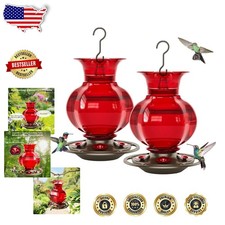 Red Glass Hummingbird Feeder 2pk Pomegranate Ant Moat Leakproof Rustproof