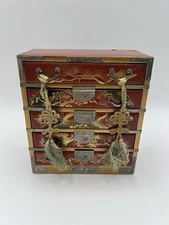 Japanese Hina Doll Vintage Miniature Tool Chest of Drawers Nagamochi Red As Is