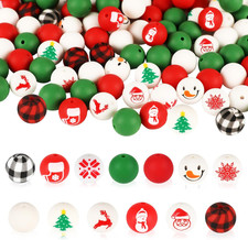 136Pcs Christmas Silicone Beads Set,15Mm Rubber Focal Beads for Keychain Bracele