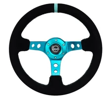 NRG for Reinforced Steering Wheel (350mm/ 3in. Deep) Black Suede/ Teal Center