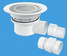 McAlpine 2 piece 50mm Trapped Gulley slotted SS Cover Vinyl Floor  Wetroom Drain