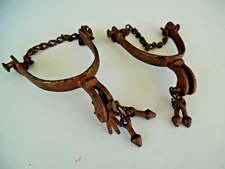 Antique Pair Buermann? Unmarked Drop Shank 10 Pt. Spurs w Heel Chain&Jingle Bobs