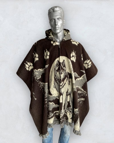 Alpaca Poncho with Hood brown | Soft Wool | Native Design | Navajo | Wolf & Moon - Picture 2 of 11