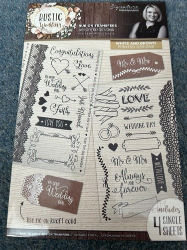 CRAFTERS COMPANION RUSTIKALE HOCHZEIT RUB ON TRANSFER WEISS BRAUN 4 BLATT & WERKZEUG - Bild 1 von 2