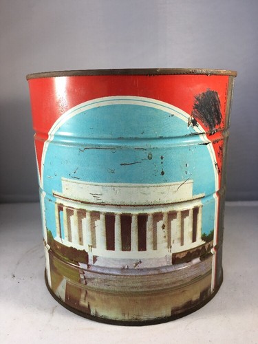 Vintage Hills Bros Coffee Can 1970 White House Capital Lincoln Memorial USA - Picture 3 of 8