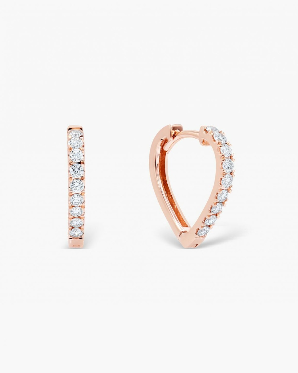 Genuine Diamond Heart Hoop Earring 14k Solid Gold Lovers