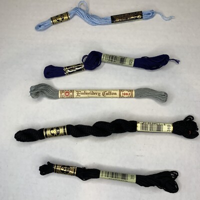 Embroidery Floss Thread (Lot of 5) Blue Gray Black DMC Star