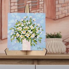 Quadro margherite in vaso originale fiori selvatici piccola opera d'arte floreale Impasto