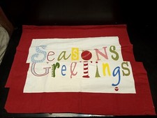Vintage christmas decorations Seasons Greetings Holiday Fabric 2 PillOw Cases