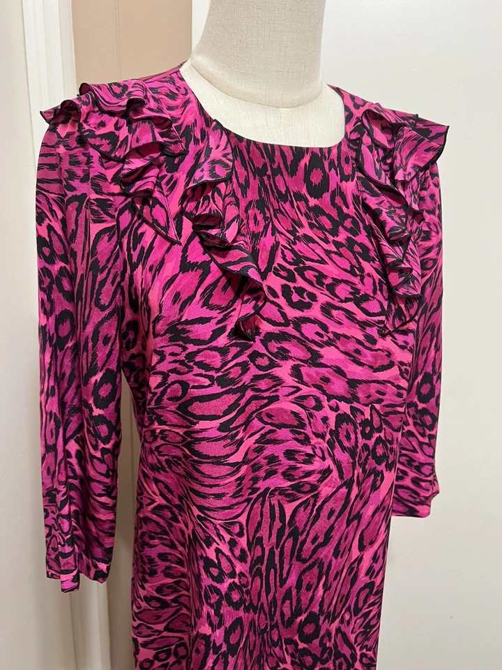Juicy Couture, Women's Animal Print Silk Dress Ruffle Size 6 — 第 3/4 张图片