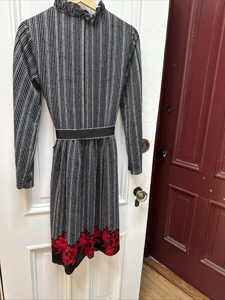 Винтажный 1980-х годов Sears платье и пояс размер 13/14 гибкий талии оборкой воротник как есть - Изображение 3 из 4