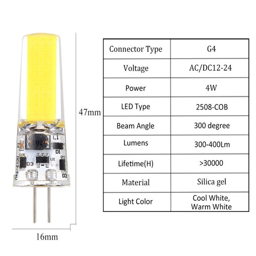 G4 1505 COB 2508 LED light bulb White Warm Cabinet Droplight ACDC12V~24V 1-10PCS - Picture 8 of 12