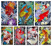 "7 Koi" Tattoo Flash,11x17 New for 2018