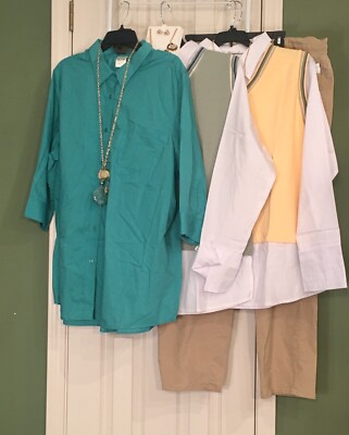 New 2X Blair Blouse Global Gold Sweater Vest Shirts & Gloria V 20W Jeans Jewelry