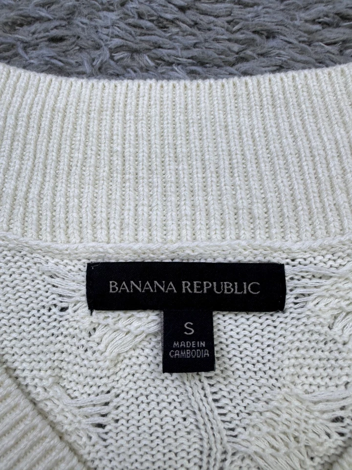 Suéter Banana Republic Mujer Pequeño Marfil Mezcla Cáñamo Grueso Cable Tejido Pescador Foto 3 de 4