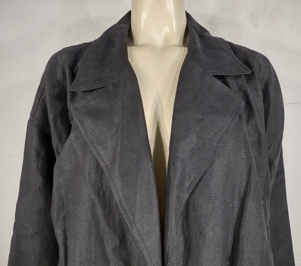 Eileen Fisher Chaqueta Blazer Frente Abierto Mezcla Lino Negro Damas Mujeres 1X Foto 2 de 4