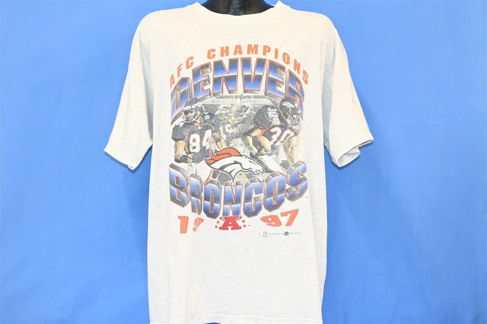 Camiseta vintage años 90 DENVER BRONCOS AFC CHAMPIONS 1997 NFL GRIS FUTBOL XL  Foto 2 de 4