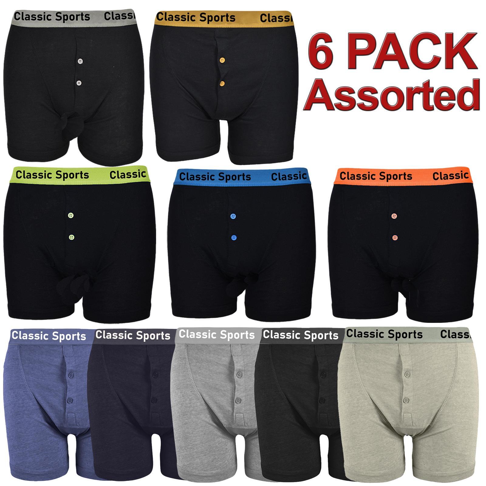 6 Pack Mens Plain Boxer Shorts Button Fly Underwear Trunks Underpants