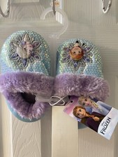 Disney Frozen Elsa  Anna Sequin Slippers Toddler Small 5-6 Blue Purple NWT