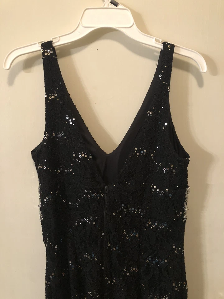 Sexy Vestido MY MICHELLE Baile de graduación/Formal Encaje NEGRO/Plateado Sexy Abertura TALLA 11 Profundo V  Foto 4 de 4