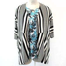 Catherines Plus Multicolor Stripe Open Front Pockets Cardigan Petite 1X, 18/20