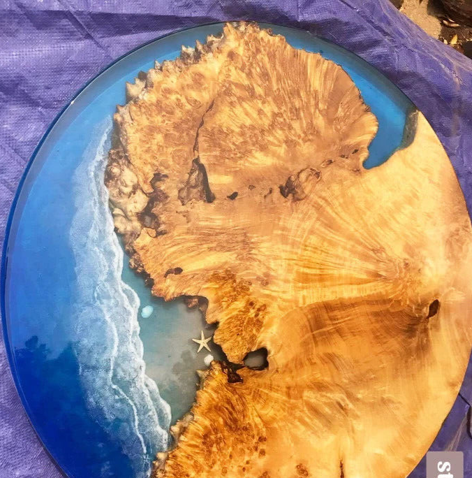 Wooden Ocean Resin Waves Coffee & Sofa center table top, Live Edge Table Decor