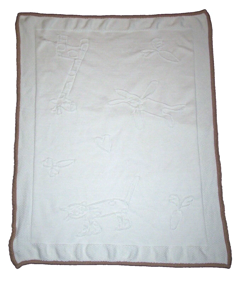 IKEA Manta Bebé Conejito Jirafa Zanahoria Gato Blanco Tostado Borde Tejido Suéter Foto 2 de 4