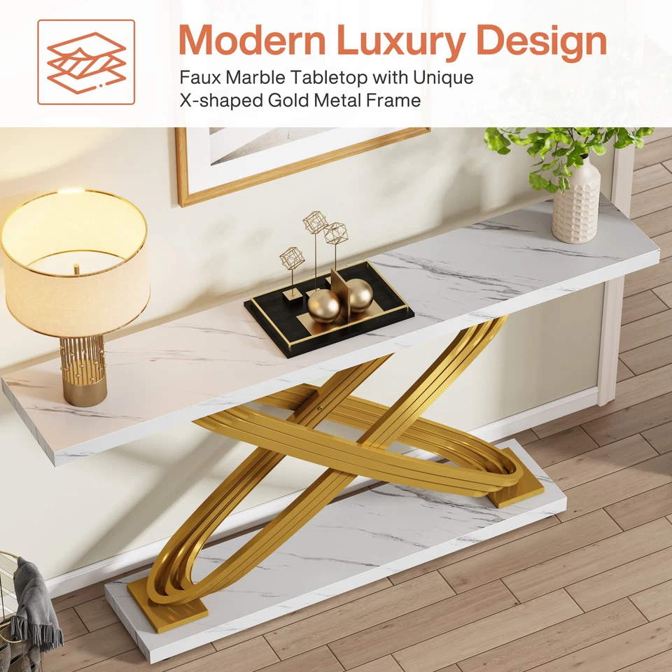 55 Inch Modern Console Table, Gold Entryway Table Behind Couch for Hallway - Image 4 of 4