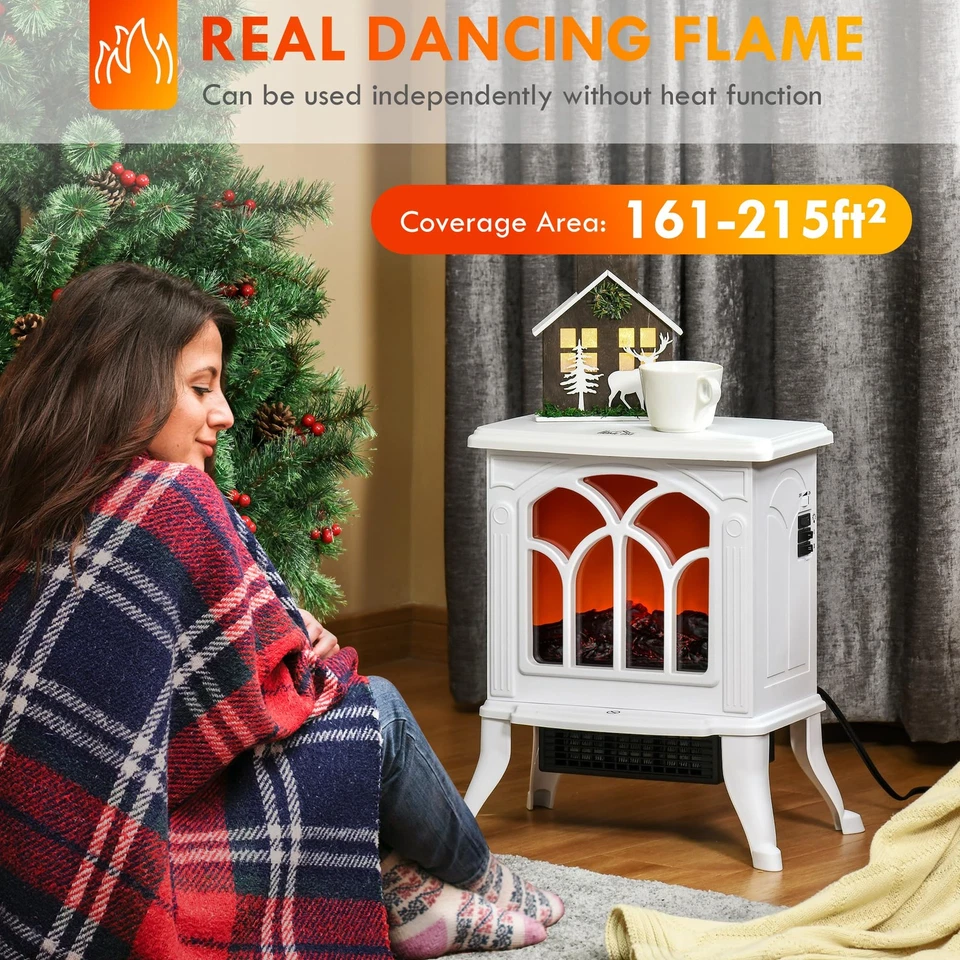 HOMCOM 17 Freestanding Electric Fireplace Stove, Fire Place Heater with Reali... - Image 3 of 4