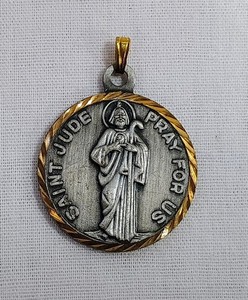 Vintage Saint Jude Pray For Us Religious Charm Pendant Relic