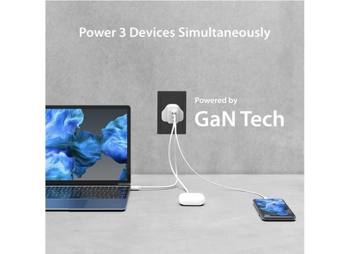 65W USB C GaN Super Schnell Ladegerät Stecker 3-Port für iPhone MacBook iPad Pro, Air - Bild 2 von 7