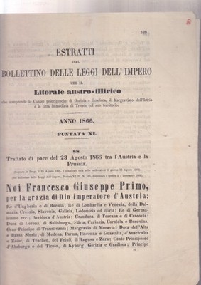 Dokument AUSZÜGE BULLETIN GESETZE KAISERREICH FRIEDENSVERTRAG 1866 ÖSTERREICH PREUSSEN