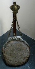 Antique Art Nouveau Beaded Waist Purse, Leather Back 11.75"x5.25" Good