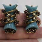Vintage Sculptural Blue Swirled Lucite Unique Ornate Clip Earrings Unsigned