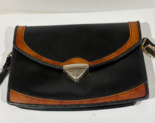 Vintage Greg Roche Leather Black & Cedar Brown Burma Embossed Crossbody Purse
