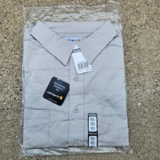 NWT Carhartt Men's 2XL Tall Long Sleeve 2 Pocket Taupe/Tan Button Up Shirt