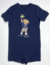 New with Tags Polo Ralph Lauren Boys Fireworks Bear Romper sz 6m