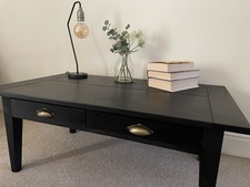 Vintage IKEA 80s Black Contemporary Coffee Table, Double Drawers & Brass Handles